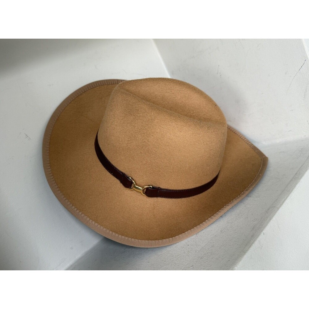 Janie & Jack Wide Brim Hat Girl’s Boys Size 4T-5 Felt Faux Suede Ribbon Tan